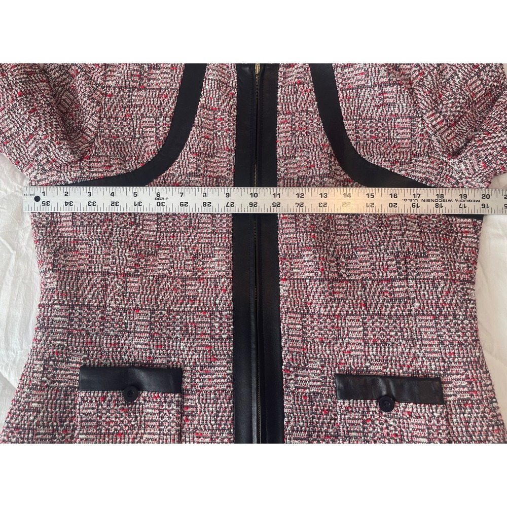 00780 Doncaster Collection Boucle' Jacket Leather Panel Zip Front Career Blazer - Picture 9 of 16